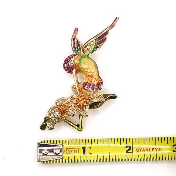 Signed Napier Hummingbird Enamel Rhinestone Brooch w/ Box - Picture 3 of 14